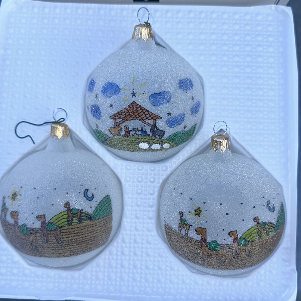 Vintage Christmas Street Hand Decorated Glass Ornaments